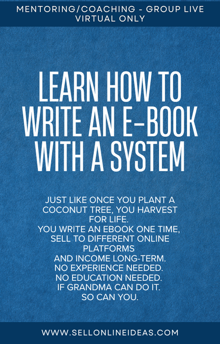 MENTORING/COACHING - GROUP LIVE VIRTUAL ONLY: LEARN HOW TO WRITE AN E-BOOK WITH A SYSTEM