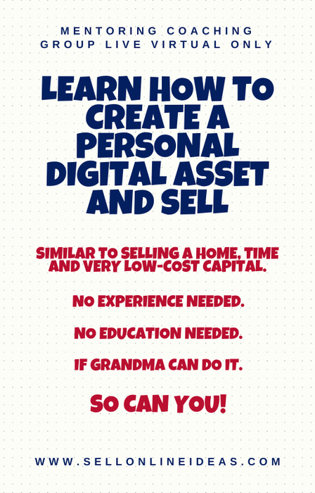 COACHING/MENTORING GROUP LIVE VIRTUAL ONLY: LEARN HOW TO CREATE A PERSONAL DIGITAL ASSET AND SELL